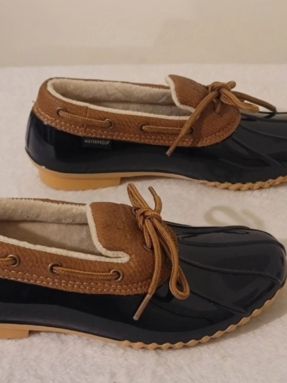 JBU by Jambu Woodbury Duck Boots Navy Brown Waterproof Faux Fur Lined Size 6M